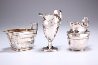 THREE OLD SHEFFIELD PLATE CREAM JUGS, CIRCA 1800, the first