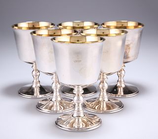 A SET OF SIX SILVER-PLATED GOBLETS, by Barker Ellis, each b