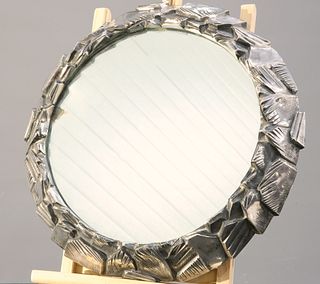 A 19TH CENTURY SILVER-PLATED MIRRORED PLATEAU, of jagged ci