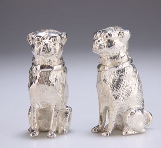 A PAIR OF SILVER-PLATED NOVELTY PEPPER POTS, each in the fo