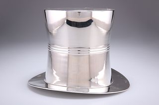A SILVER-PLATED NOVELTY ICE BUCKET, in the form of a top ha