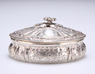 A GERMAN SILVER JEWEL BOX AND COVER, shaped oval form, the 