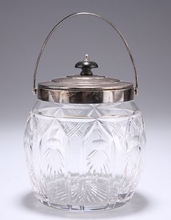 A GEORGE VI SILVER-MOUNTED CUT-GLASS BISCUIT BARREL,?by?Huk