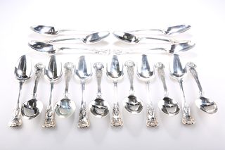 A FINE SET OF EIGHTEEN GEORGE III SILVER TABLESPOONS,?by Pa