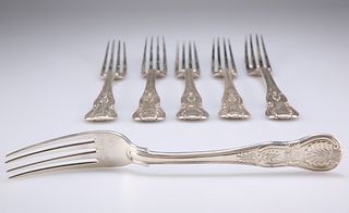 A SET OF SIX WILLIAM IV IRISH SILVER TABLE FORKS,?four by?P