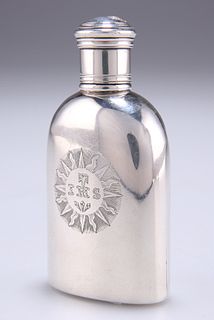 A SMALL VICTORIAN SILVER HIP FLASK, London 1840, of shoulde