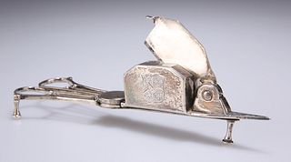 A PAIR OF GEORGE III SILVER SCISSOR-ACTION CANDLE SNUFFERS,