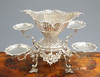 A LARGE EDWARDIAN SILVER TABLE EPERGNE, by Wakely & Wheeler
