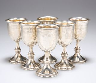 A SET OF SIX GEORGE V SILVER SMALL GOBLETS, London 1920 and
