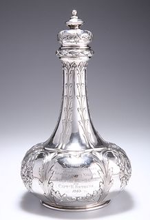 AN INDIAN COLONIAL SILVER DECANTER AND STOPPER, by Hamilton