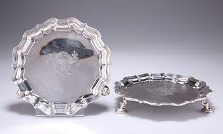 A PAIR OF GEORGE II SILVER WAITERS,?by?Samuel Courtauld, Lo