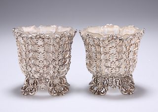 A PAIR OF VICTORIAN 'GOTHIC' SILVER SALTS,?by?Joseph Angell