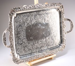 A LARGE AND IMPRESSIVE GEORGE IV SILVER TWO-HANDLED TRAY, b