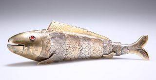 A CHINESE TWO-TONE SILVER ARTICULATED MODEL OF A FISH, 19TH