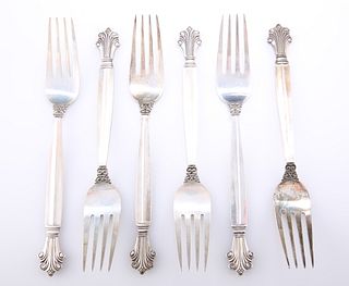 A SET OF SIX DANISH STERLING SILVER DINNER FORKS, by Georg 