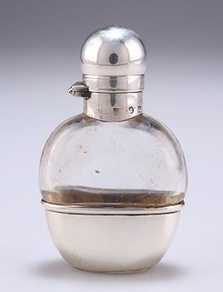 A LATE VICTORIAN SILVER-MOUNTED SMALL GLASS HIP FLASK,?by?H