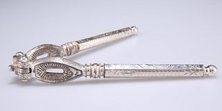 A PAIR OF VICTORIAN SILVER-HANDLED NUT CRACKERS,?by Francis