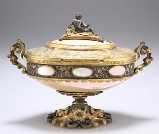 A 19TH CENTURY CONTINENTAL GILT-METAL MOUNTED MOTHER-OF-PEA