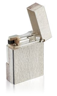 A SILVER METAL LIGHTER BY S.T. DUPONT, rectangular form wit