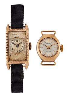 TWO 9 CARAT GOLD LADY'S WATCHES,?the first a Seiko watch he