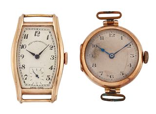 TWO WRISTWATCH HEADS,?the first a Tonneau shaped West End W