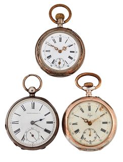 THREE SILVER POCKET WATCHES,?by Vega, Farringdon and one un