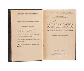 Rabasa, Emilio. La Organización Política de México: La Constitución y la Dictadura. Madrid, sin año. Prólogo de Rodolfo Reyes.