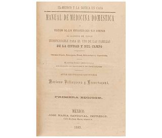 Villanueva y Francesconi, Mariano. El Médico y la Botica en Casa - Manual de Medicina Doméstica. México: J. M. Sandoval, 1883. 6 láms.