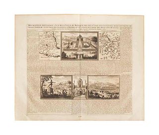 Chatelain, Henry Abraham. Description, Situation & Vue de la Ville de Mexique, des Deux Lacs... Amsterdam, 1719. Grabado por B. Picart.