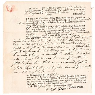 NATHANIEL FOLSOM Document Signed, NH. Founding Father + Rev. War Major General