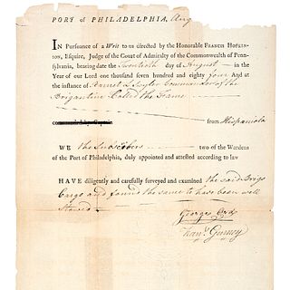 1784 FRANCIS GURNEY Whiskey Rebellion Brigadier General, Re: Philadelphia Port
