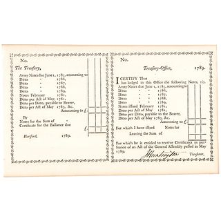 1789 Revolutionary War General JEDEDIAH HUNTINGTON Signed Treasury Document
