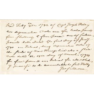 1782 Major General JOHN SULLIVAN Accepts a Soldier's Depreciation Interest Notes