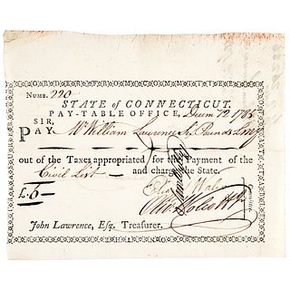 1785 OLIVER WOLCOTT, JR. Signed Connecticut Pay-Table Order 