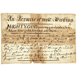 c. 1730 Manuscript Prayer found in New England of: An Acrostic of well Wishing