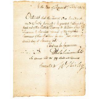 WILLIAM SHIRLEY + THOMAS HUTCHINSON Scarce 1747 pay order