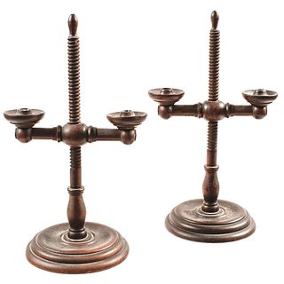 c18th Century Set of Two Adjustable Height Double Candle-Arm Spiral Candlestands