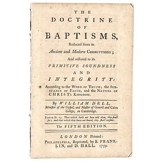 1759 BENJAMIN FRANKLIN Philadelphia Press Printed Booklet: Doctrine of Baptisms
