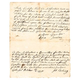 1778 Revolutionary War Massachusetts Militia Document Signed by Job Cushing