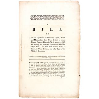 British Exportation TRADE BILL to America, 1780