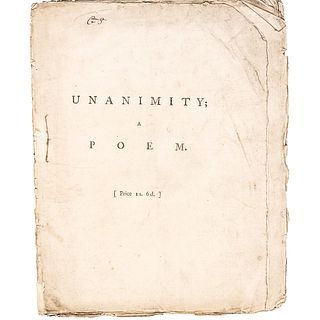 1780-Dated Revolutionary War Period 1st Edition Imprint titled UNANIMITY, A POEM