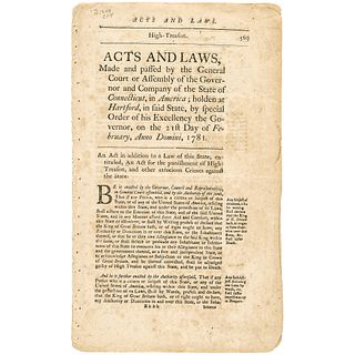 1781 Revolutionary War ACT Against High-Treason: Death, or suffer imprisonment !