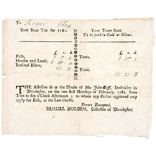 1781 Roger + Lemuel Clap House, Revolutionary War Dorchester Tax Collectors Form