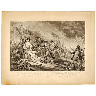 1808 Engraving titled The Battle of Bunkers Hill / Near Boston by John Trumbull