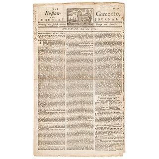 July 16, 1770-Dated Edition of the Boston Gazette and Country Journal