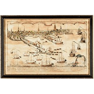 1768, Town of Boston New-England and Brittish Ships of War Landing Their Troops!