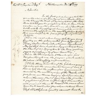 Dec 16, 1799 Historic Political Letter on President JOHN ADAMS After Death of GW