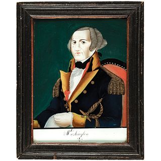 c1820 George Washington Reverse Painting on Glass w/Society of Cincinnatus Medal