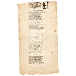 War of 1812 Era American Broadside Printed Poem titled: The Awkward Recruit