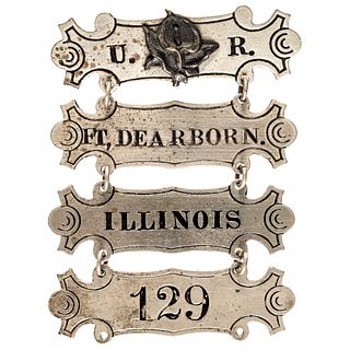c 1860s Civil War Engraved Silver Ladder Badge 129th Regiment Illinois Infantry 